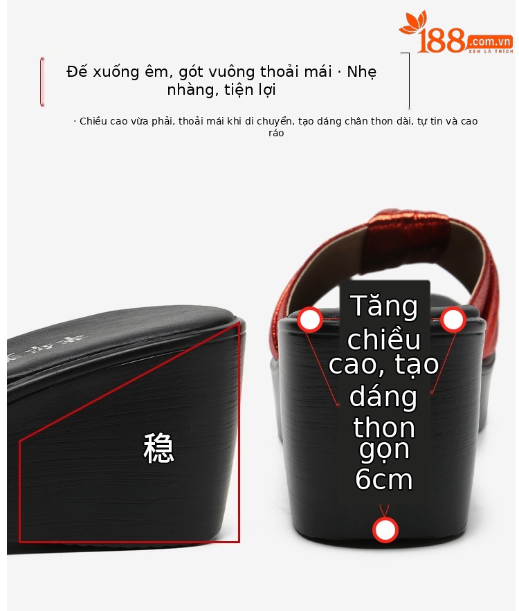 Dép sandal nữ quai ngang đế xuồng dày mùa hè gót thấp — Màu đen, Màu vàng, Màu bạc, Màu đỏ chi tiết 7