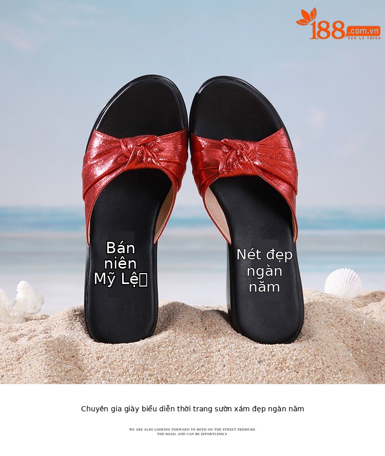 Dép sandal nữ quai ngang đế xuồng dày mùa hè gót thấp — Màu đen, Màu vàng, Màu bạc, Màu đỏ chi tiết 12