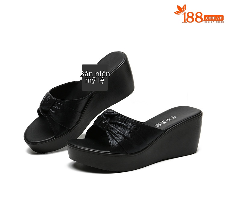 Dép sandal nữ quai ngang đế xuồng dày mùa hè gót thấp — Màu đen, Màu vàng, Màu bạc, Màu đỏ chi tiết 18