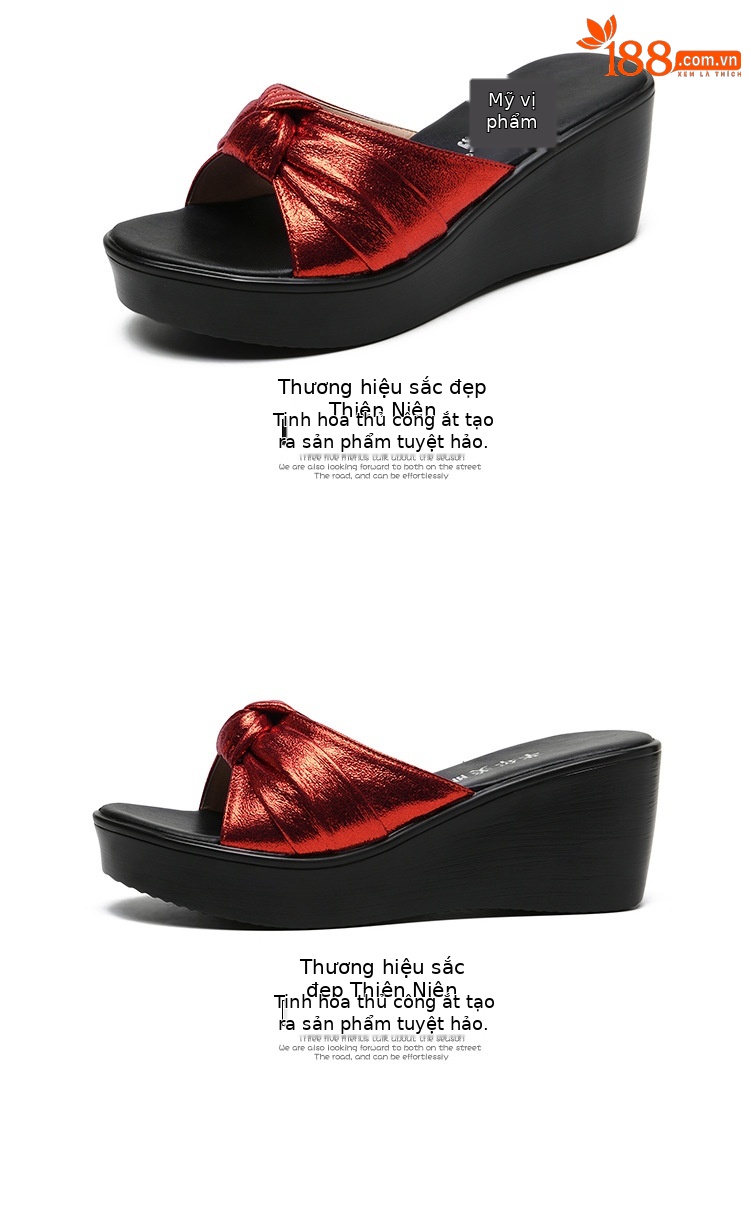 Dép sandal nữ quai ngang đế xuồng dày mùa hè gót thấp — Màu đen, Màu vàng, Màu bạc, Màu đỏ chi tiết 16