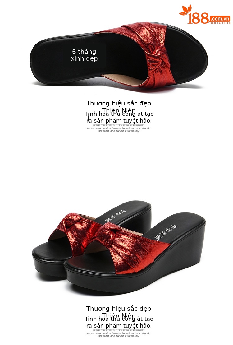 Dép sandal nữ quai ngang đế xuồng dày mùa hè gót thấp — Màu đen, Màu vàng, Màu bạc, Màu đỏ chi tiết 17