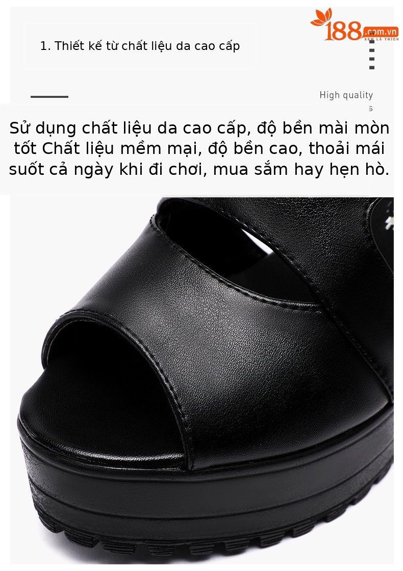 Sandal nữ đế xuồng cao gót mũi hở phong cách La Mã, gót 8 cm, đế dày platform — Màu đen, Màu đen 8cm chi tiết 5
