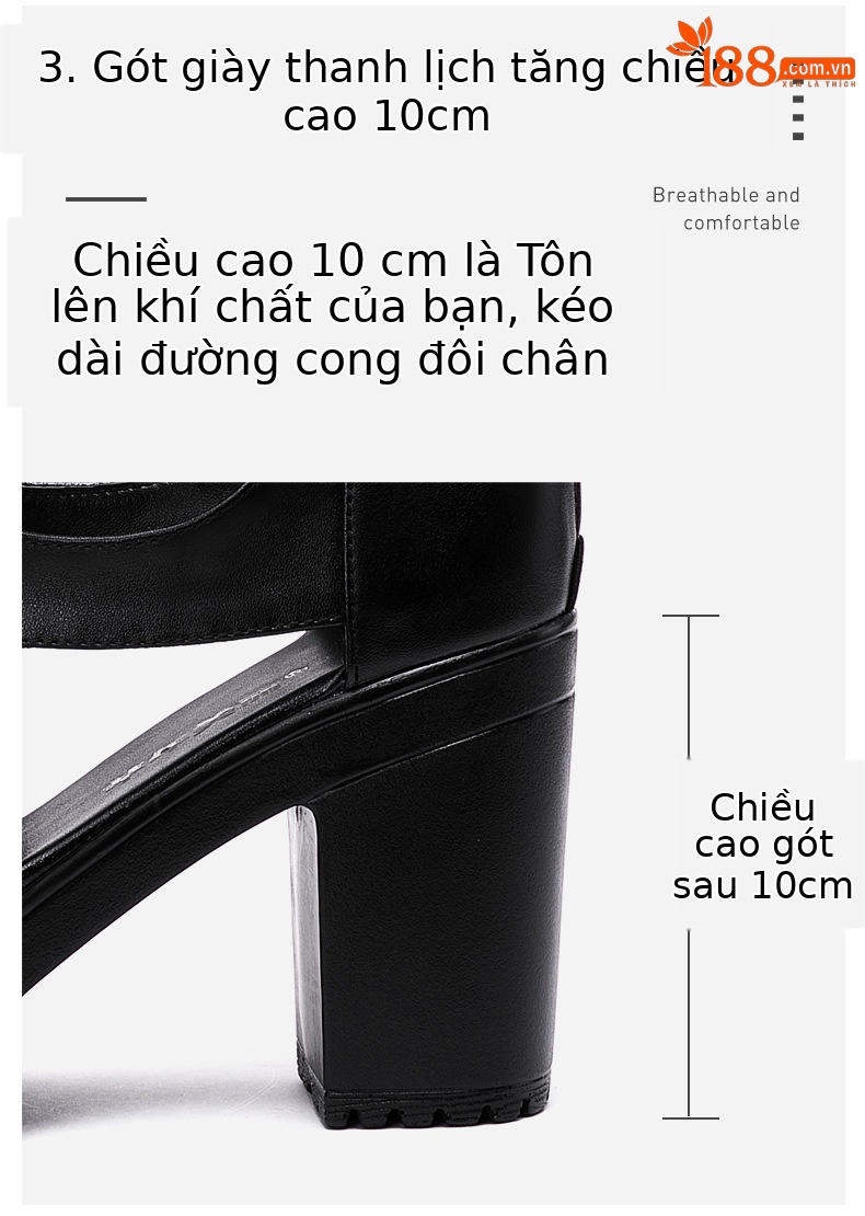 Sandal nữ đế xuồng cao gót mũi hở phong cách La Mã, gót 8 cm, đế dày platform — Màu đen, Màu đen 8cm chi tiết 7