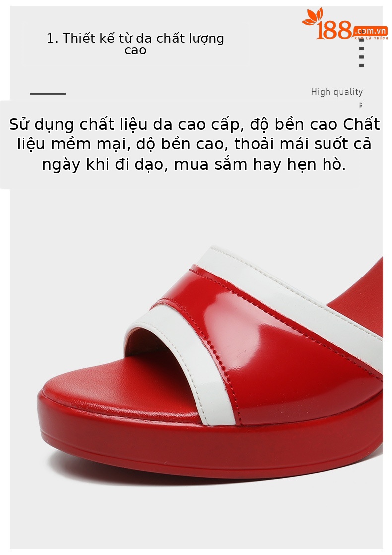 Sandal cao gót nữ mũi hở đế dày da sáng chế gót thô 8 cm — Màu đỏ 8cm, Trắng 8cm chi tiết 6
