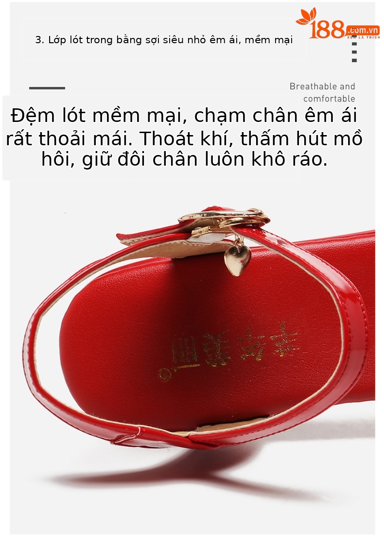 Sandal cao gót nữ mũi hở đế dày da sáng chế gót thô 8 cm — Màu đỏ 8cm, Trắng 8cm chi tiết 8