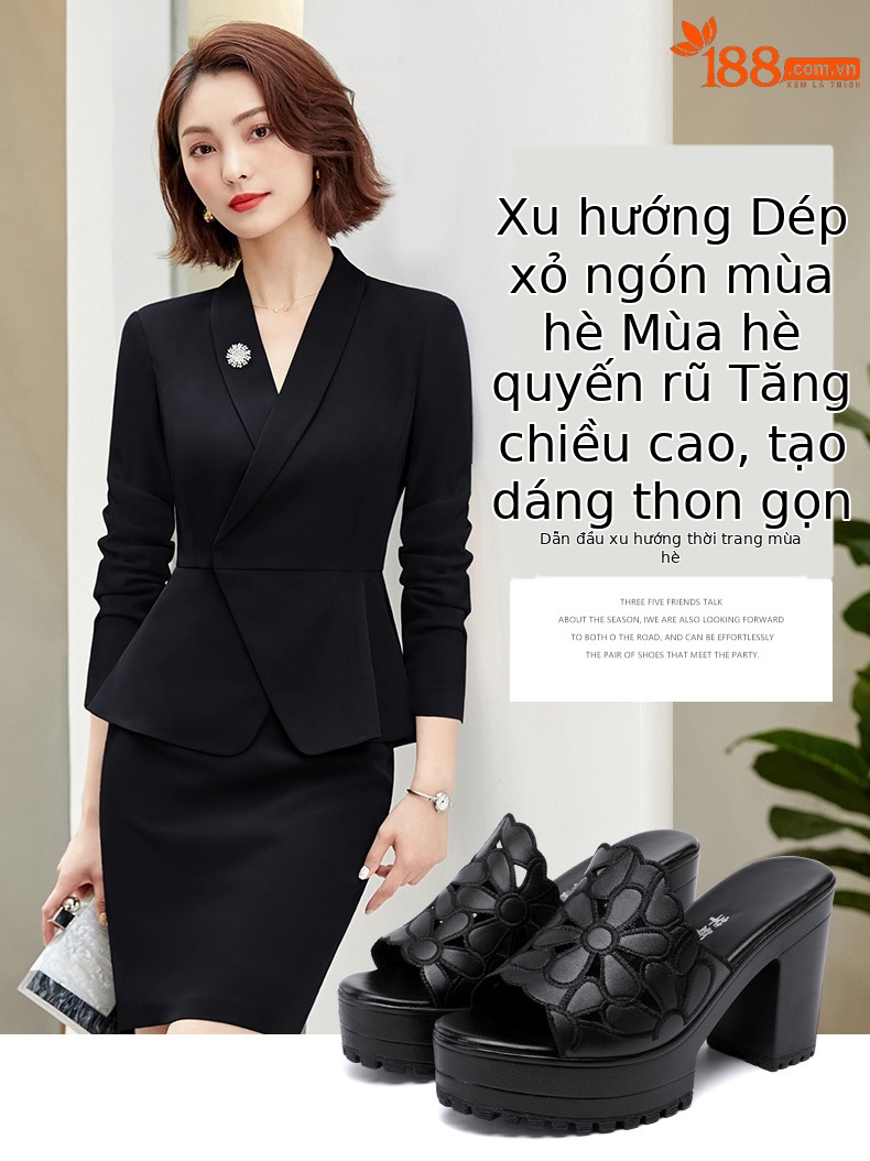 Dép nữ đế xuồng mùa hè 2025, mũi nhọn, gót dày platform, size lớn — Màu đen chi tiết 1
