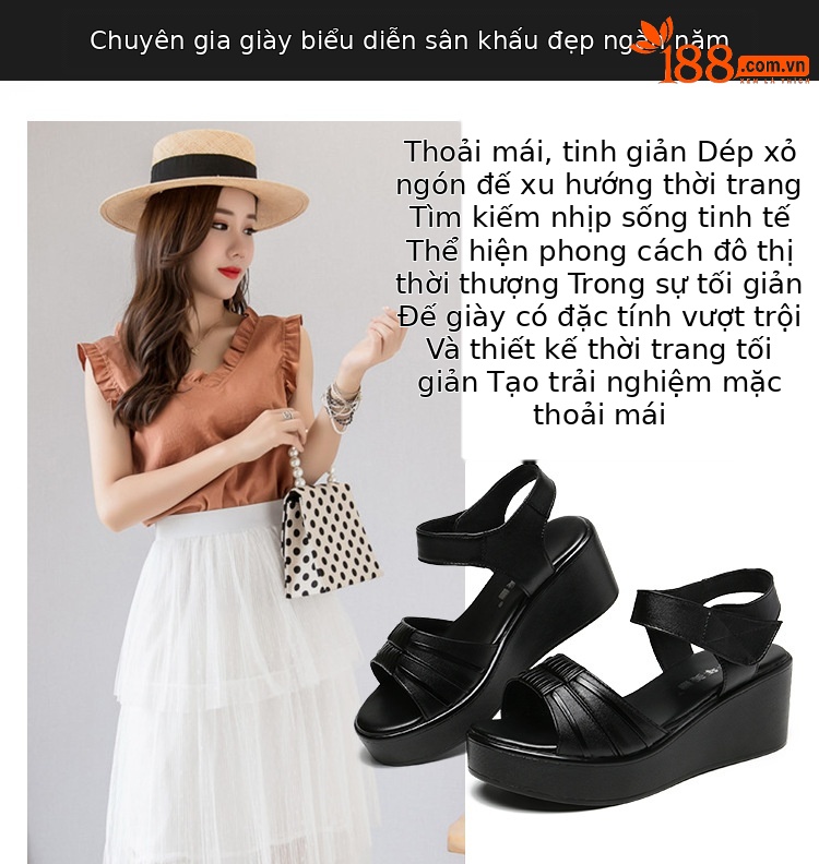 Sandal đế xuồng nữ gót trung bình 2025 – đế dày tăng chiều cao, size lớn 43 — Màu đen, Màu trắng, Màu đỏ chi tiết 2