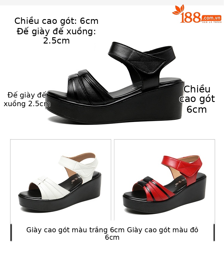 Sandal đế xuồng nữ gót trung bình 2025 – đế dày tăng chiều cao, size lớn 43 — Màu đen, Màu trắng, Màu đỏ chi tiết 5