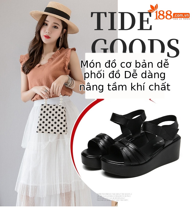 Sandal đế xuồng nữ gót trung bình 2025 – đế dày tăng chiều cao, size lớn 43 — Màu đen, Màu trắng, Màu đỏ chi tiết 6