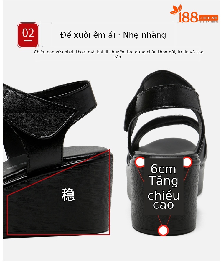 Sandal đế xuồng nữ gót trung bình 2025 – đế dày tăng chiều cao, size lớn 43 — Màu đen, Màu trắng, Màu đỏ chi tiết 7