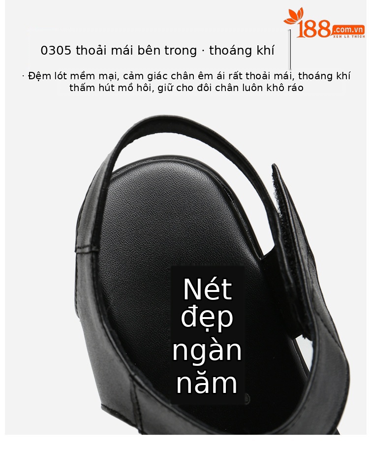 Sandal đế xuồng nữ gót trung bình 2025 – đế dày tăng chiều cao, size lớn 43 — Màu đen, Màu trắng, Màu đỏ chi tiết 8