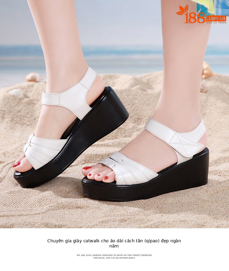 Sandal đế xuồng nữ gót trung bình 2025 – đế dày tăng chiều cao, size lớn 43 — Màu đen, Màu trắng, Màu đỏ chi tiết 12