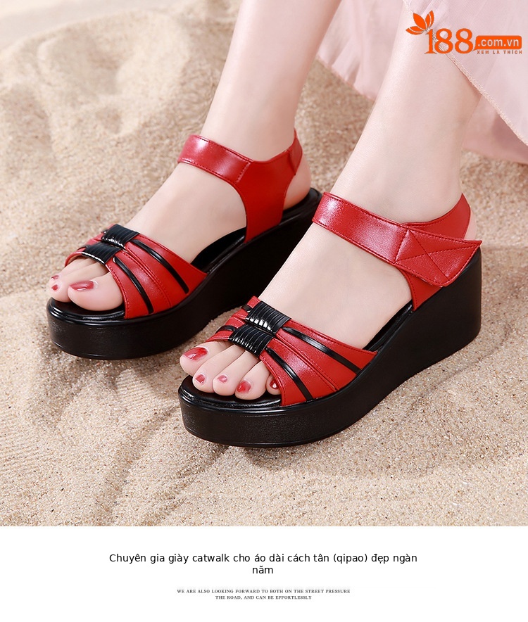Sandal đế xuồng nữ gót trung bình 2025 – đế dày tăng chiều cao, size lớn 43 — Màu đen, Màu trắng, Màu đỏ chi tiết 14