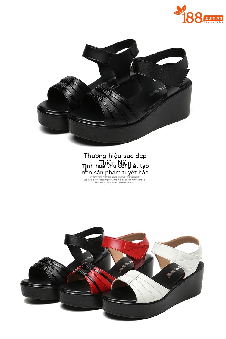 Sandal đế xuồng nữ gót trung bình 2025 – đế dày tăng chiều cao, size lớn 43 — Màu đen, Màu trắng, Màu đỏ chi tiết 18