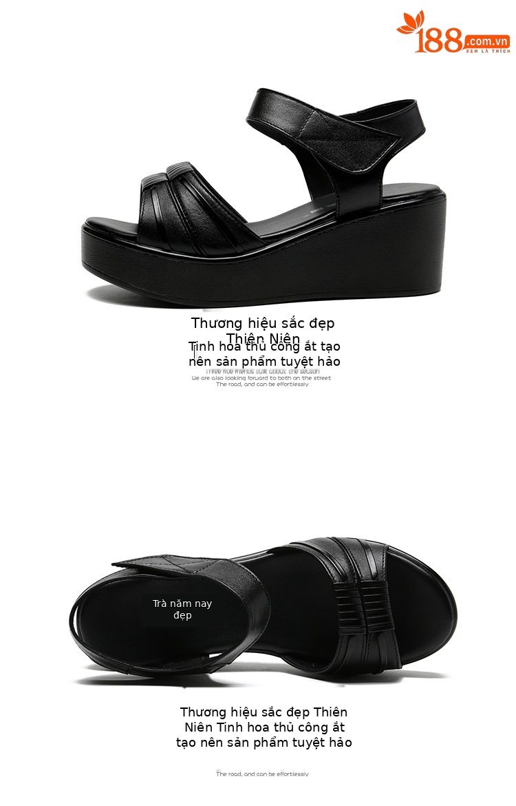 Sandal đế xuồng nữ gót trung bình 2025 – đế dày tăng chiều cao, size lớn 43 — Màu đen, Màu trắng, Màu đỏ chi tiết 17