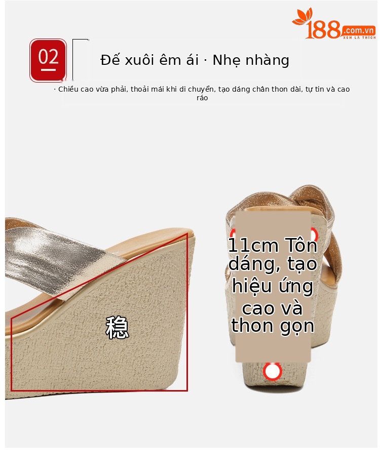 Dép nữ đế xuồng cao 11cm chống nước, đế dày, kiểu mới hè 2025, siêu cao gót, đi ngoài trời — Màu đỏ 11cm, Màu Bạc 11cm, Bạc 8cm, Màu đen 11cm chi tiết 8