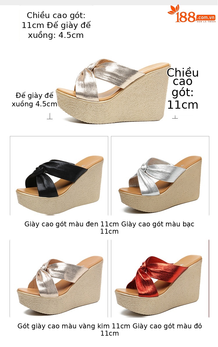 Dép nữ đế xuồng cao 11cm chống nước, đế dày, kiểu mới hè 2025, siêu cao gót, đi ngoài trời — Màu đỏ 11cm, Màu Bạc 11cm, Bạc 8cm, Màu đen 11cm chi tiết 5