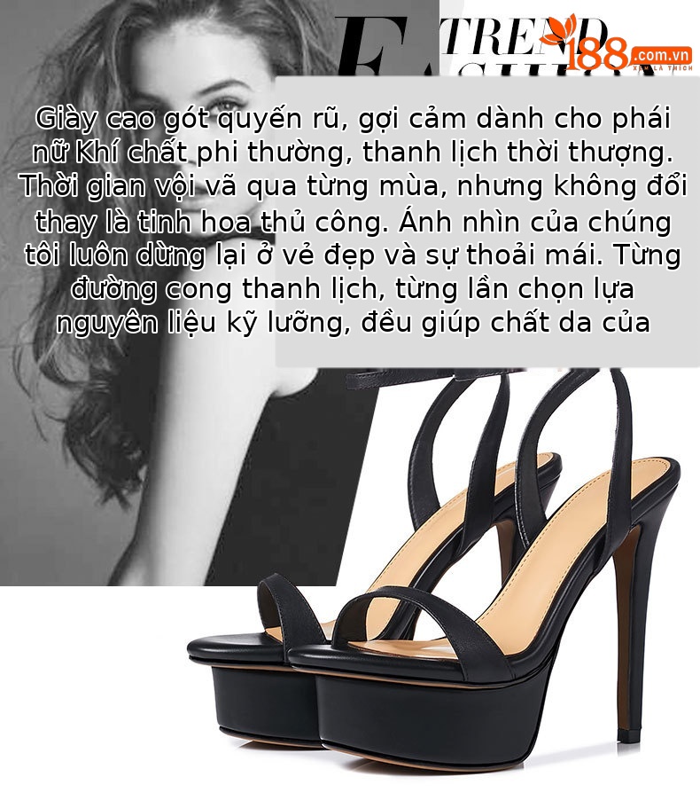 Sandal cao gót nữ hở mũi quai khóa da thật gót 13 cm — Màu đen chi tiết 1