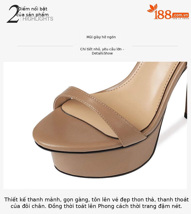 Sandal cao gót nữ hở mũi quai khóa da thật gót 13 cm — Màu đen chi tiết 6