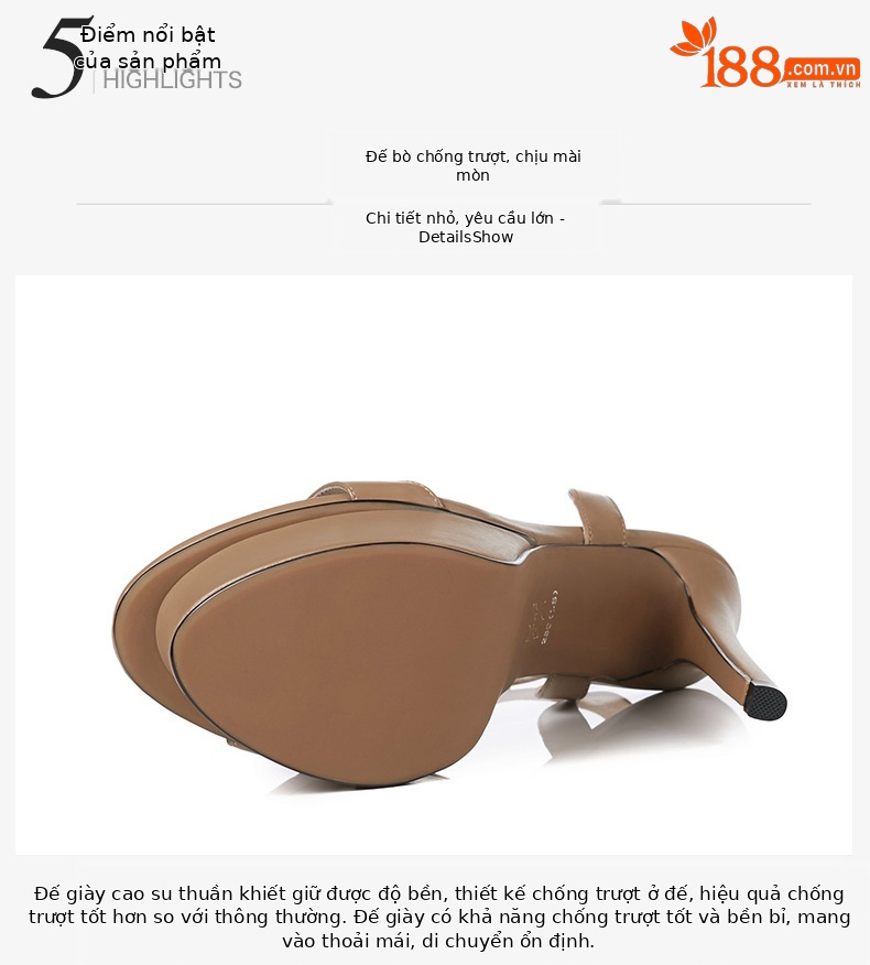 Sandal cao gót nữ hở mũi quai khóa da thật gót 13 cm — Màu đen chi tiết 9