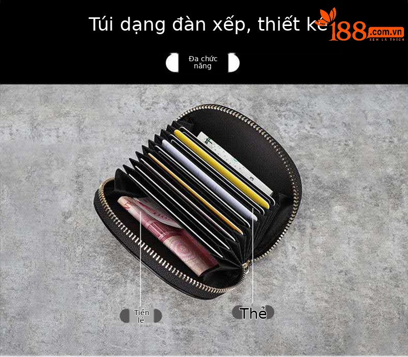 Ví cầm tay nữ da bò thật đa năng dung tích lớn đựng chìa khóa tiền xu thẻ — Cá Vàng, Mèo Con, Hoa Hồng, Hoa Hướng Dương chi tiết 4