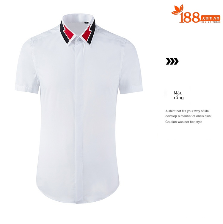 Áo sơ mi ngắn tay nam cổ nhọn thêu tia chớp, dáng ôm, chất cotton thoáng mát — Màu đen chi tiết 7