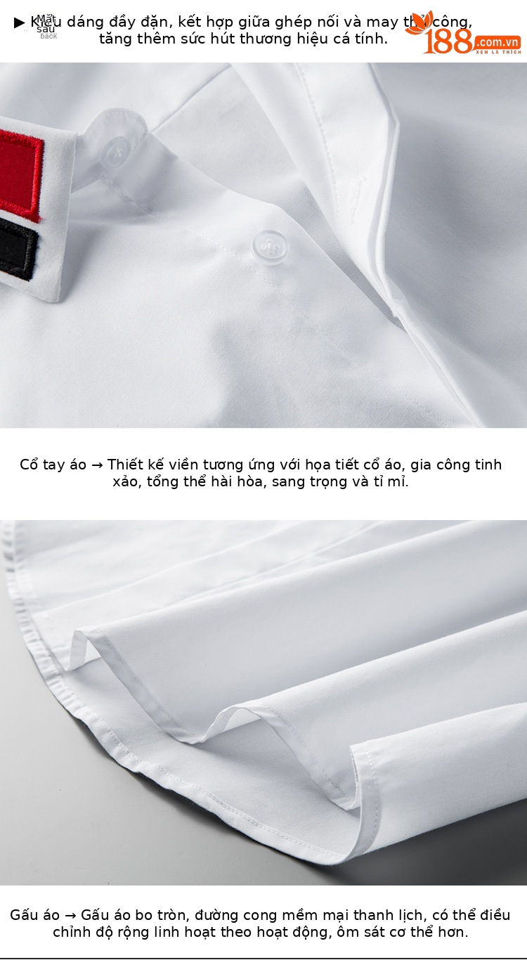 Áo sơ mi ngắn tay nam cổ nhọn thêu tia chớp, dáng ôm, chất cotton thoáng mát — Màu đen chi tiết 10