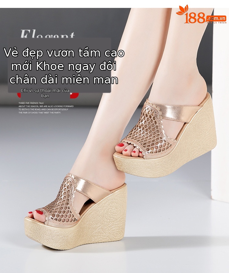 Dép cao gót siêu cao đế xuồng nữ hở mũi peep-toe, đế dày chống nước, size lớn, gót 11 cm — Màu vàng 11cm, Màu đen 11cm, Màu đen 8cm, Màu vàng 8cm chi tiết 3