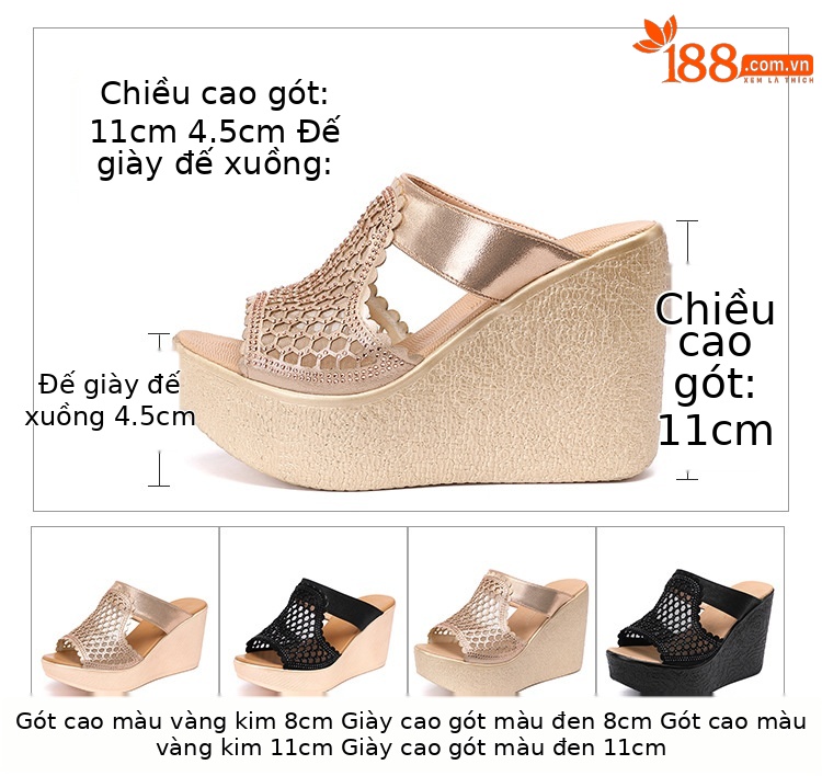 Dép cao gót siêu cao đế xuồng nữ hở mũi peep-toe, đế dày chống nước, size lớn, gót 11 cm — Màu vàng 11cm, Màu đen 11cm, Màu đen 8cm, Màu vàng 8cm chi tiết 5