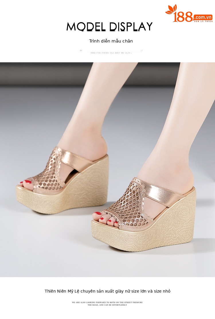 Dép cao gót siêu cao đế xuồng nữ hở mũi peep-toe, đế dày chống nước, size lớn, gót 11 cm — Màu vàng 11cm, Màu đen 11cm, Màu đen 8cm, Màu vàng 8cm chi tiết 10