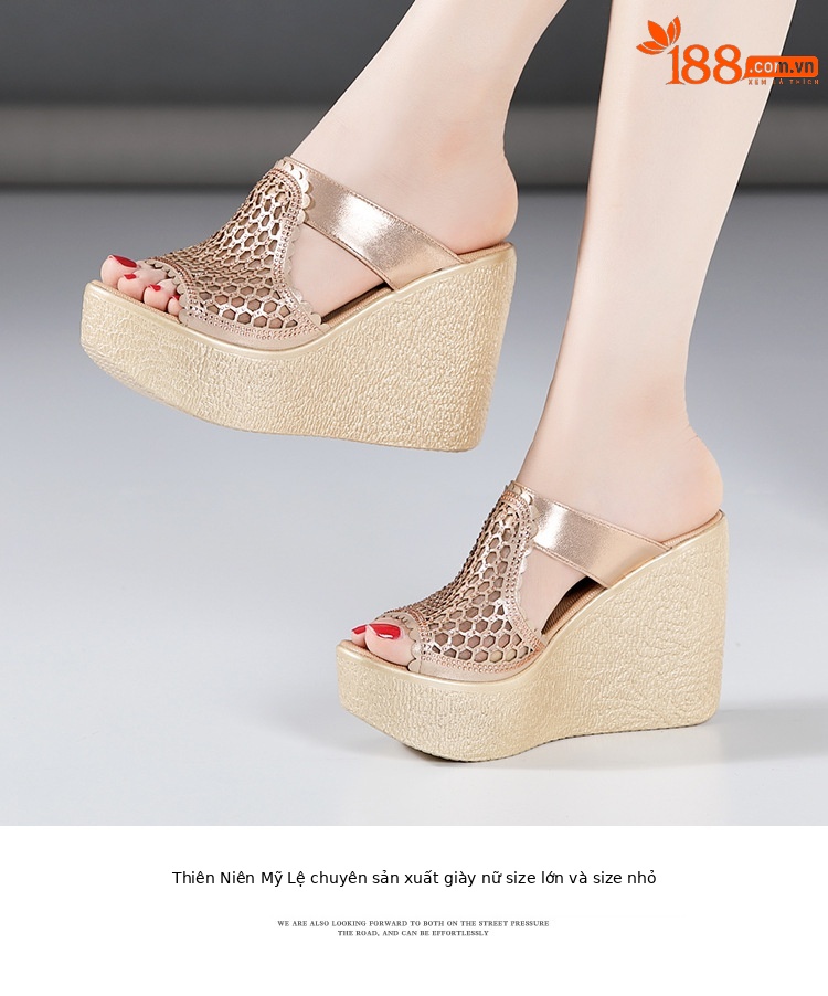 Dép cao gót siêu cao đế xuồng nữ hở mũi peep-toe, đế dày chống nước, size lớn, gót 11 cm — Màu vàng 11cm, Màu đen 11cm, Màu đen 8cm, Màu vàng 8cm chi tiết 11