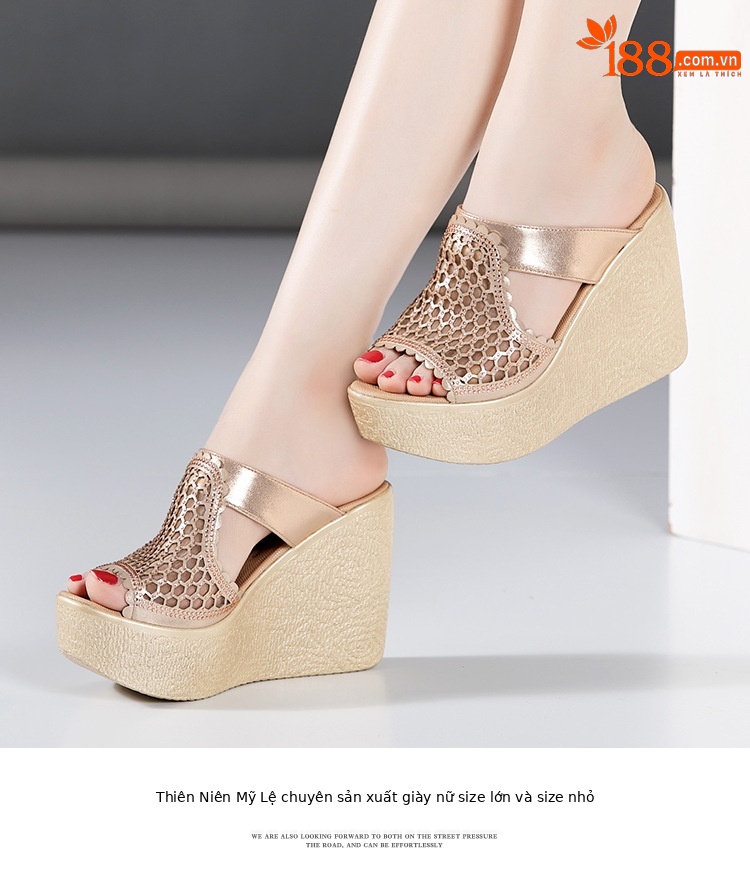 Dép cao gót siêu cao đế xuồng nữ hở mũi peep-toe, đế dày chống nước, size lớn, gót 11 cm — Màu vàng 11cm, Màu đen 11cm, Màu đen 8cm, Màu vàng 8cm chi tiết 12