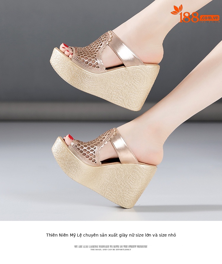 Dép cao gót siêu cao đế xuồng nữ hở mũi peep-toe, đế dày chống nước, size lớn, gót 11 cm — Màu vàng 11cm, Màu đen 11cm, Màu đen 8cm, Màu vàng 8cm chi tiết 13