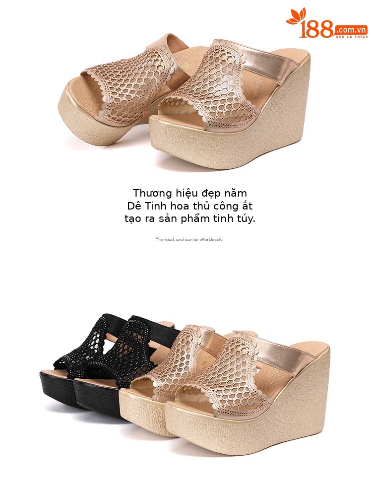 Dép cao gót siêu cao đế xuồng nữ hở mũi peep-toe, đế dày chống nước, size lớn, gót 11 cm — Màu vàng 11cm, Màu đen 11cm, Màu đen 8cm, Màu vàng 8cm chi tiết 16