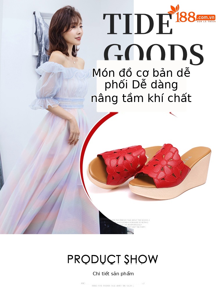 Dép đế xuồng nữ hở mũi gót cao platform đế dày mùa hè 2025 — Màu đen, Màu vàng, Màu trắng, Màu đỏ chi tiết 6