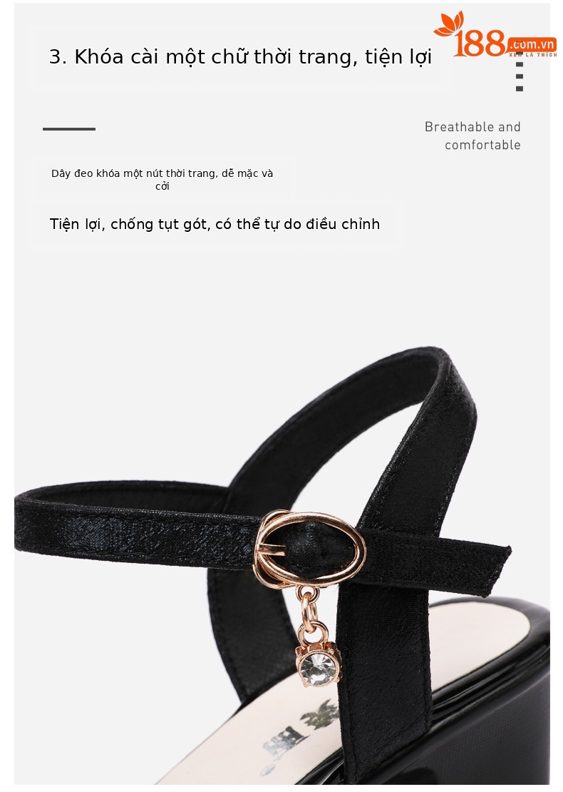Sandal peep toe nữ gót vuông vừa đính đá – size lớn 40-43 — Màu đen chi tiết 6