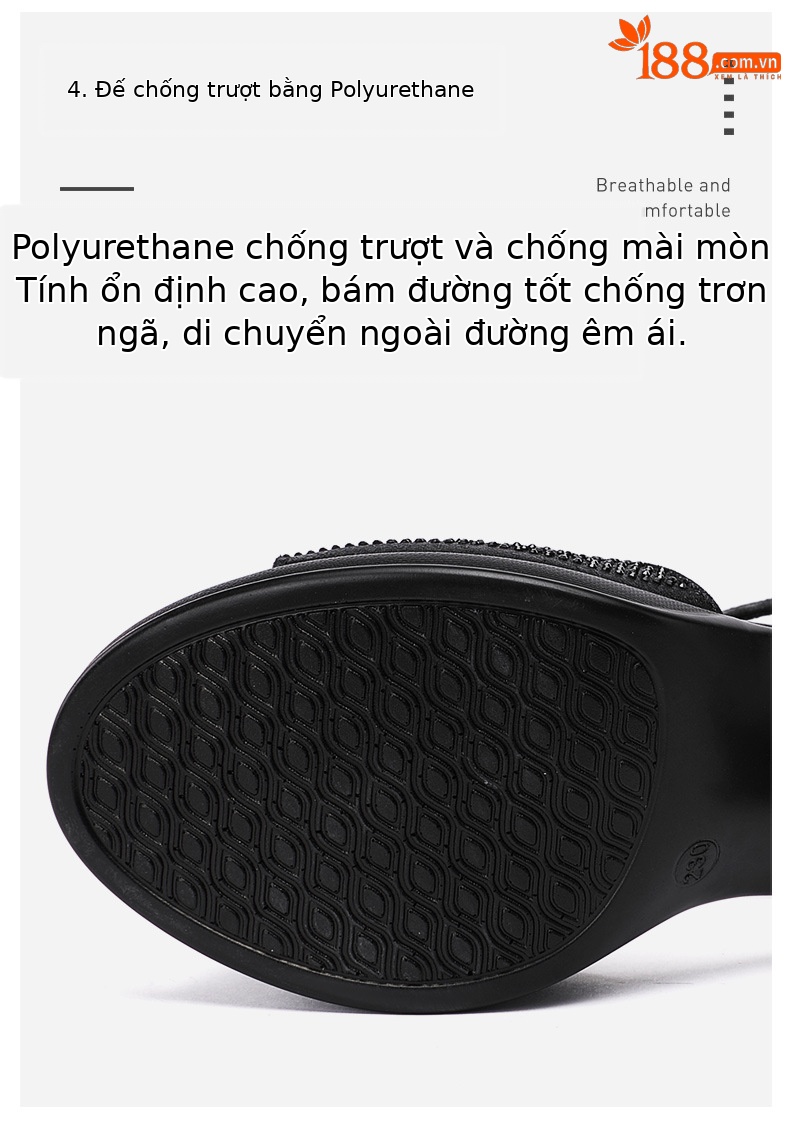 Sandal peep toe nữ gót vuông vừa đính đá – size lớn 40-43 — Màu đen chi tiết 7