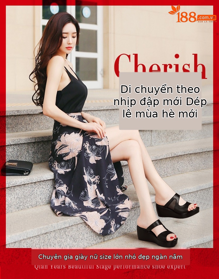 Dép nữ đi ngoài trời mùa hè 2025 đế xuồng dày lưới phối size lớn — Màu đen 6cm, Màu đỏ 11cm, Màu trắng 6cm, Màu đen 11cm chi tiết 1