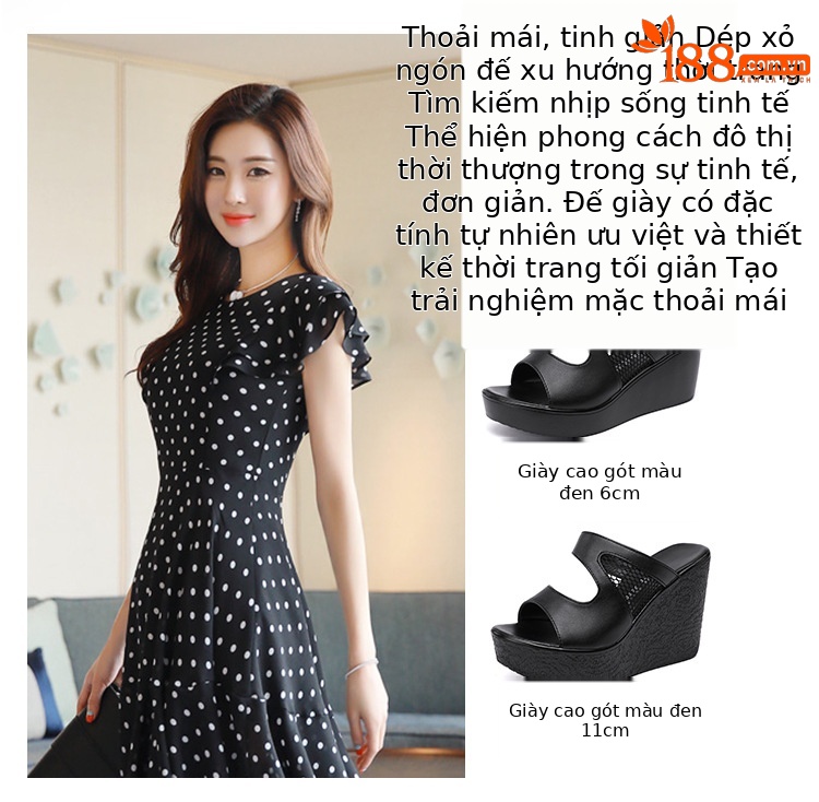 Dép nữ đi ngoài trời mùa hè 2025 đế xuồng dày lưới phối size lớn — Màu đen 6cm, Màu đỏ 11cm, Màu trắng 6cm, Màu đen 11cm chi tiết 2