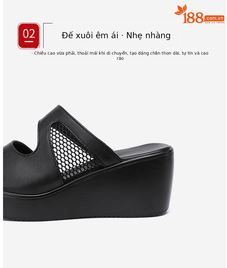 Dép nữ đi ngoài trời mùa hè 2025 đế xuồng dày lưới phối size lớn — Màu đen 6cm, Màu đỏ 11cm, Màu trắng 6cm, Màu đen 11cm chi tiết 8