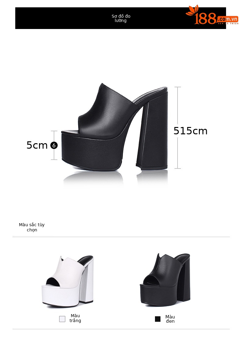 Sandal cao gót nữ hở mũi đế platform da bò mềm gót siêu cao — Màu đen chi tiết 3
