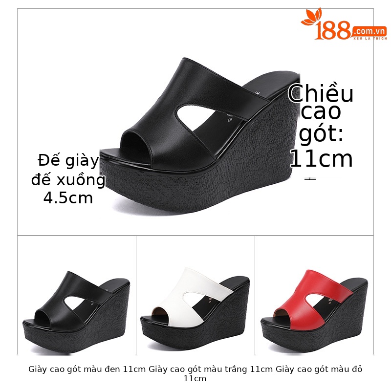 Dép sandal cao gót đế xuồng siêu cao nữ mùa hè 2025 đế dày platform — Màu đen, Màu trắng, Màu đỏ