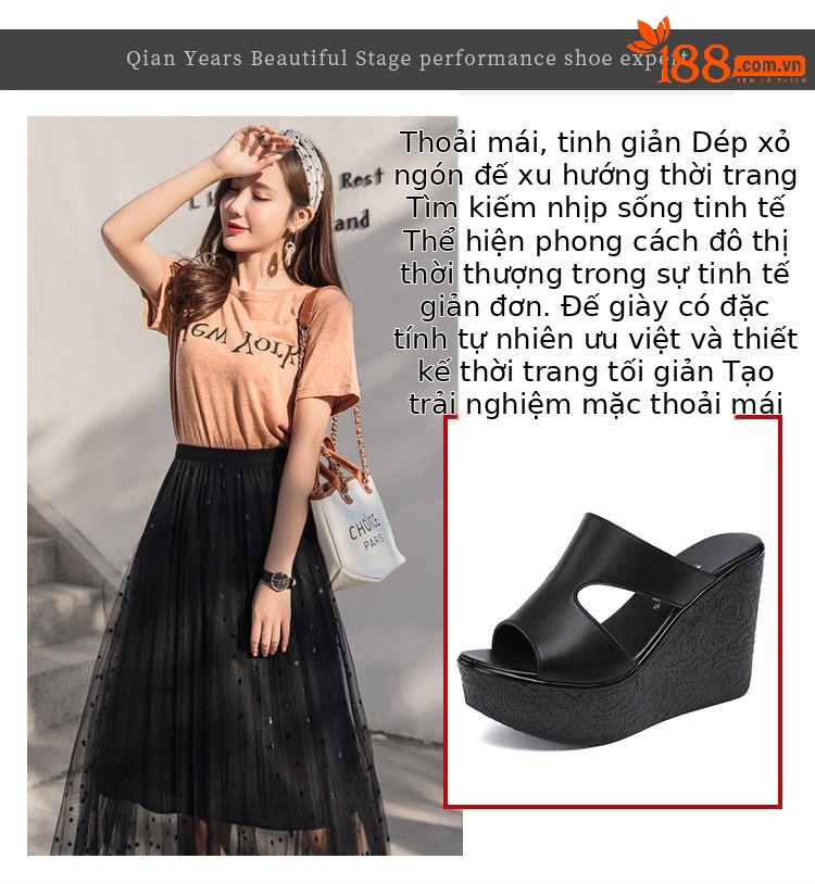 Dép sandal cao gót đế xuồng siêu cao nữ mùa hè 2025 đế dày platform — Màu đen, Màu trắng, Màu đỏ chi tiết 2