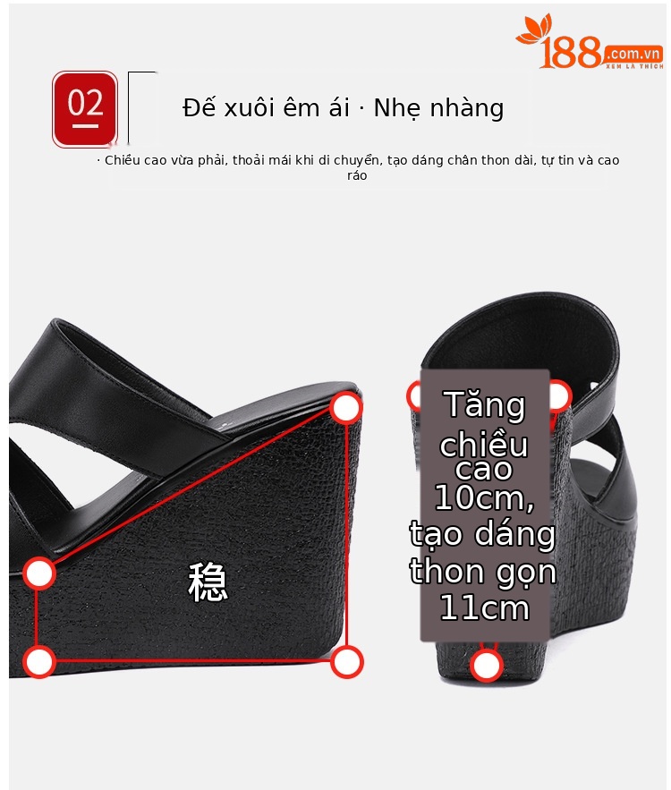 Dép sandal cao gót đế xuồng siêu cao nữ mùa hè 2025 đế dày platform — Màu đen, Màu trắng, Màu đỏ chi tiết 7
