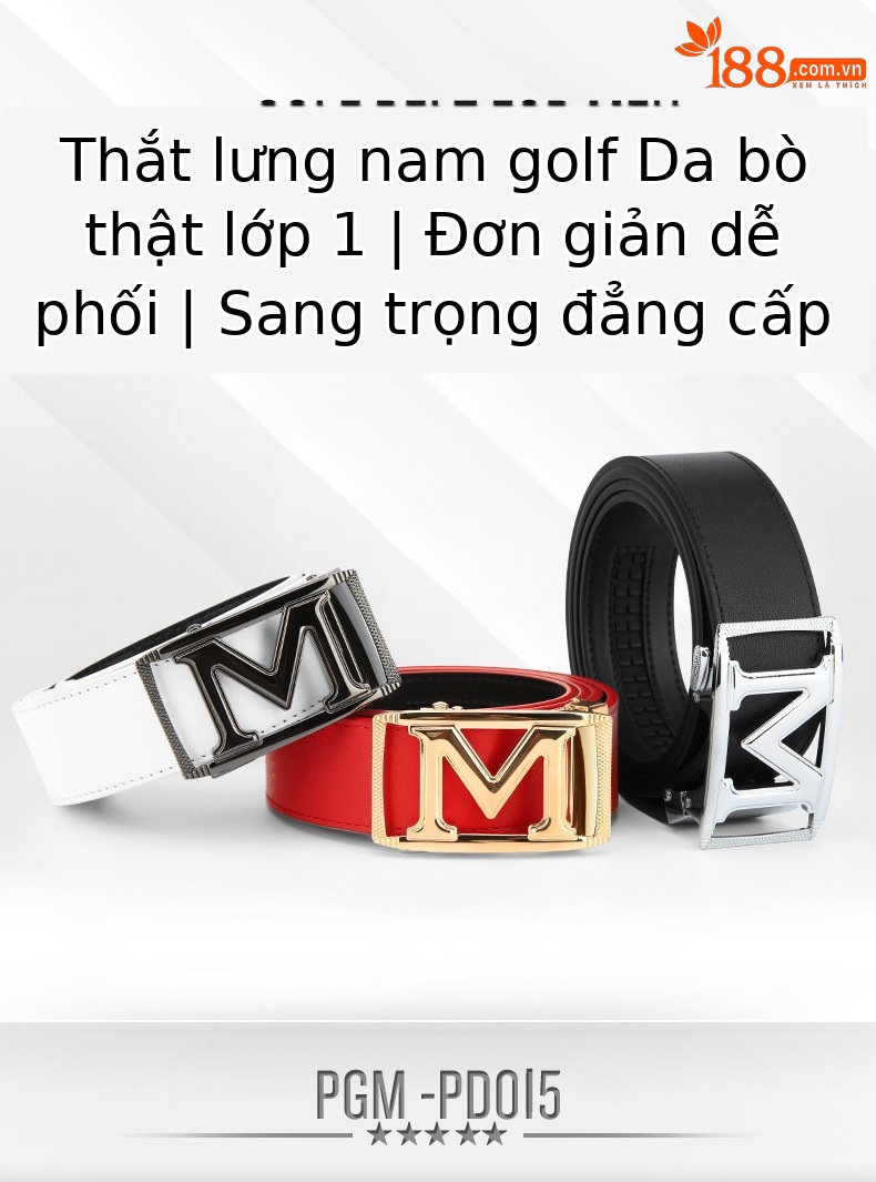 Thắt lưng golf nam da bò thật khóa hợp kim tự động — Dây da PD015 PGM đen bạc, PD015 PGM thắt lưng đỏ vàng, Dây da PD015 PGM trắng đen chi tiết 3
