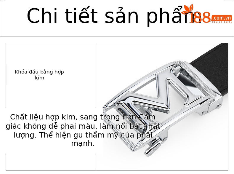 Thắt lưng golf nam da bò thật khóa hợp kim tự động — Dây da PD015 PGM đen bạc, PD015 PGM thắt lưng đỏ vàng, Dây da PD015 PGM trắng đen chi tiết 12