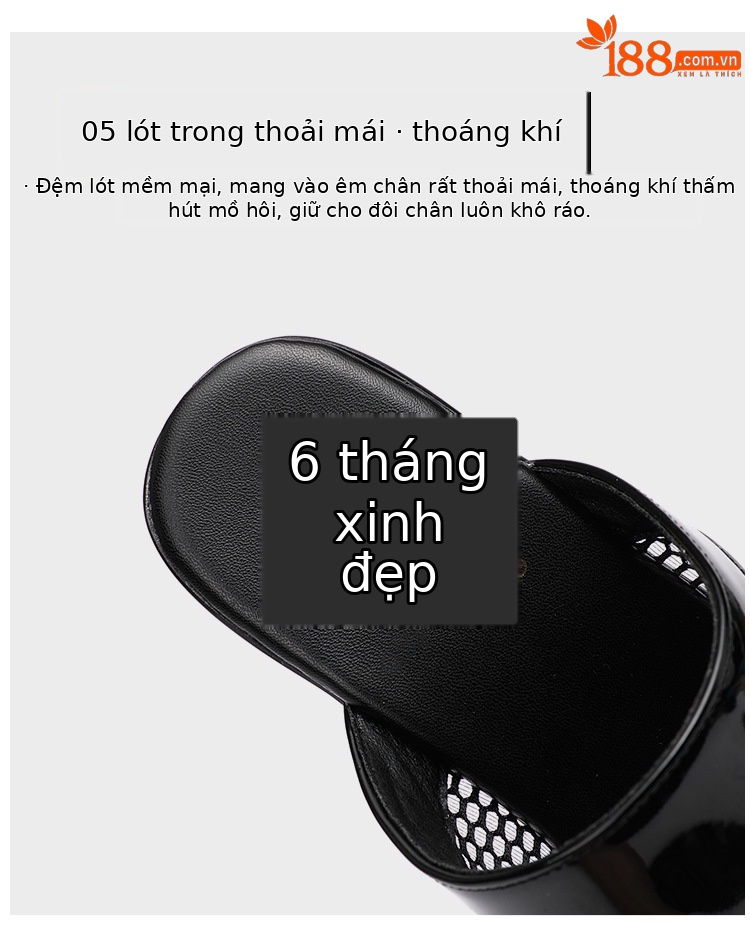 Dép lưới gót trung bình nữ đế xuồng mũi nhọn da bóng hè 2025 — Màu đen, Màu trắng, Màu đỏ chi tiết 9