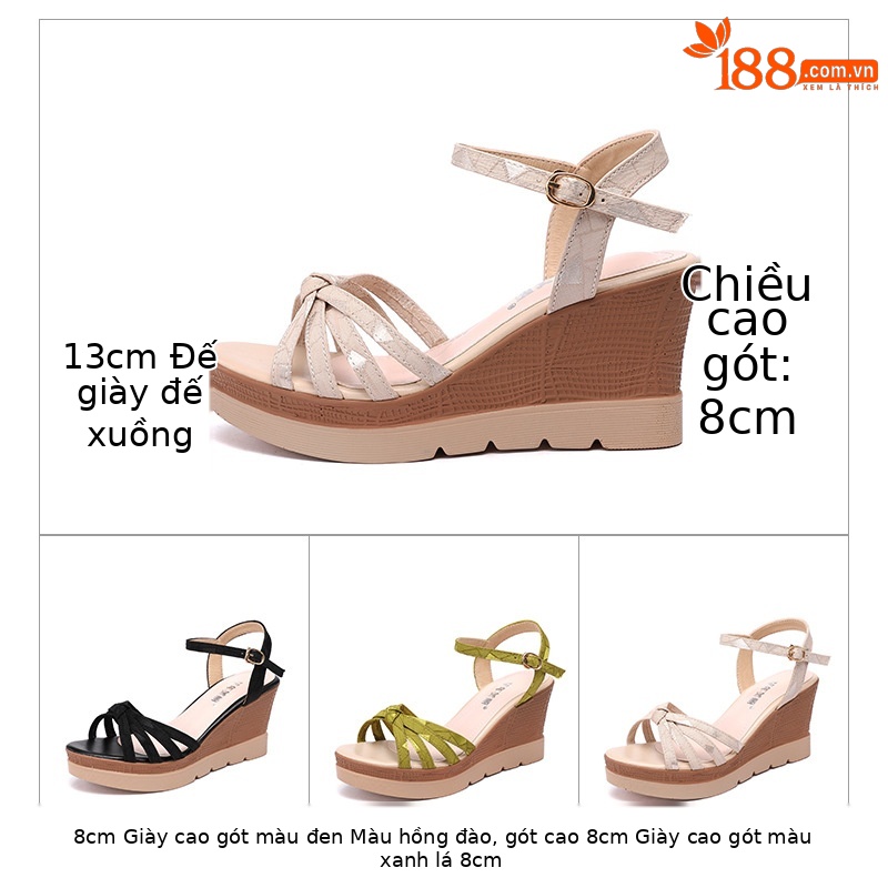 Sandal cao gót nêm nữ hở mũi đế dày chống thấm nước mùa hè 2025 — Màu đen, Màu xanh lá, Màu mơ