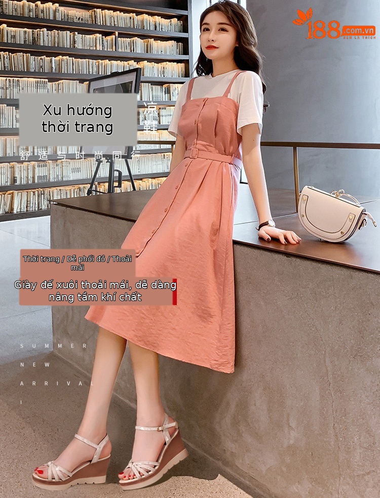 Sandal cao gót nêm nữ hở mũi đế dày chống thấm nước mùa hè 2025 — Màu đen, Màu xanh lá, Màu mơ chi tiết 1