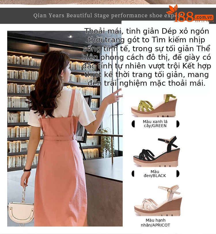 Sandal cao gót nêm nữ hở mũi đế dày chống thấm nước mùa hè 2025 — Màu đen, Màu xanh lá, Màu mơ chi tiết 2